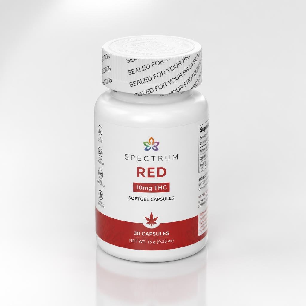 Spectrum Red 10mg THC softgel capsules-- Spectrum Red 10mg THC softgel capsules